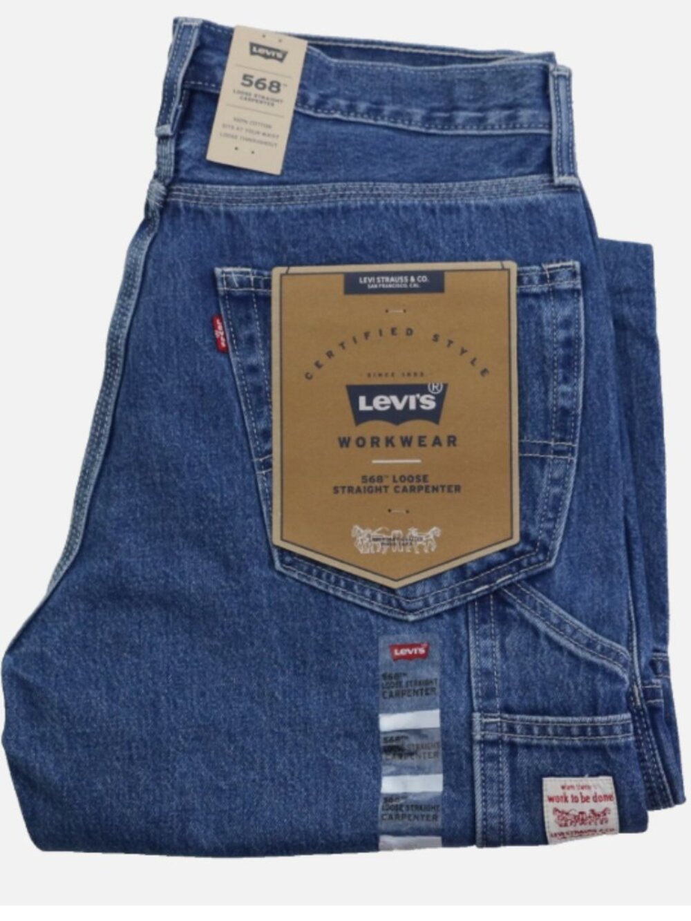 Levi's W38 L32 Premium 568 Loose Straight Carpenter Men's Jeans Medium Wash New